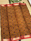 Dola Silk Saree with All-Over Floral Mandala Print &amp; Zari Border