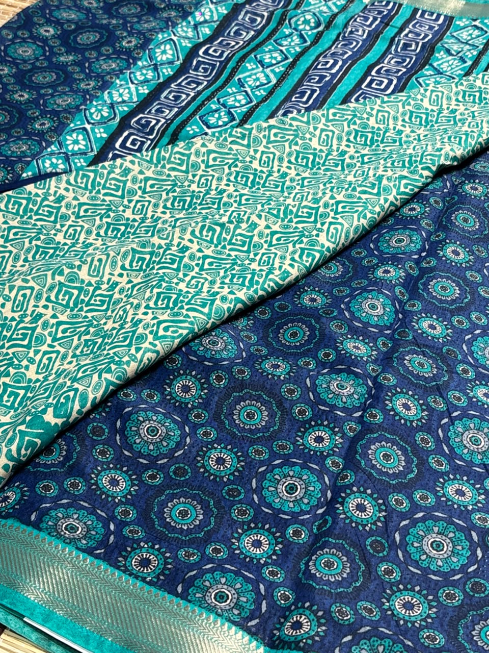 Dola Silk Saree with All-Over Floral Mandala Print &amp; Zari Border