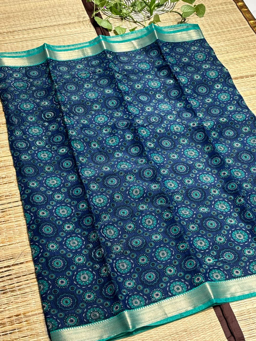 Dola Silk Saree with All-Over Floral Mandala Print &amp; Zari Border