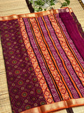 Dola Silk Saree with All-Over Floral Mandala &amp; Kaleidoscope Print &amp; Zari Border