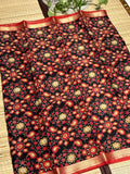 Dola Silk Saree with All-Over Kaleidoscope Floral &amp; Paisley Medallion Print &amp; Zari Border