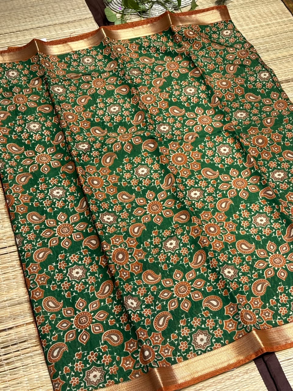 Dola Silk Saree with All-Over Kaleidoscope Floral &amp; Paisley Medallion Print &amp; Zari Border