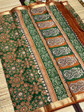 Dola Silk Saree with All-Over Kaleidoscope Floral &amp; Paisley Medallion Print &amp; Zari Border