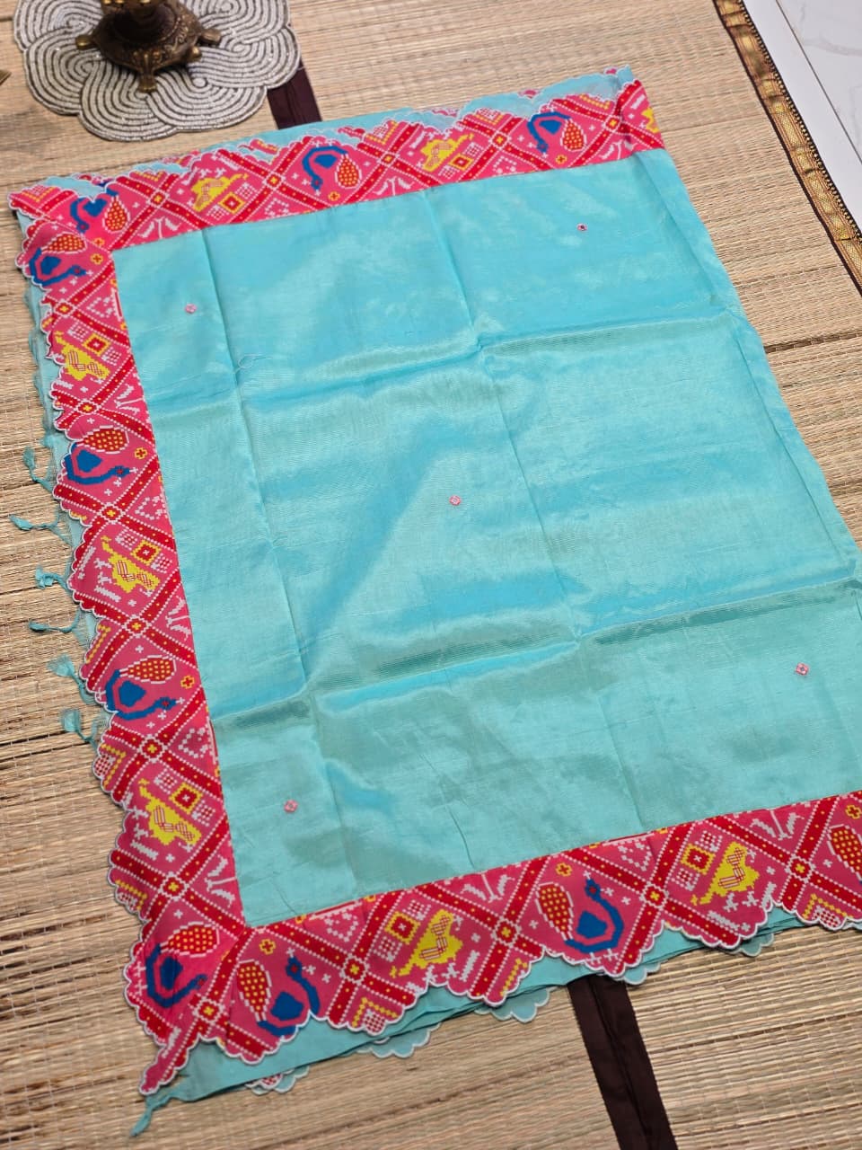 Mangalagiri Digital Print Saree with Patola-Inspired Peacock Design