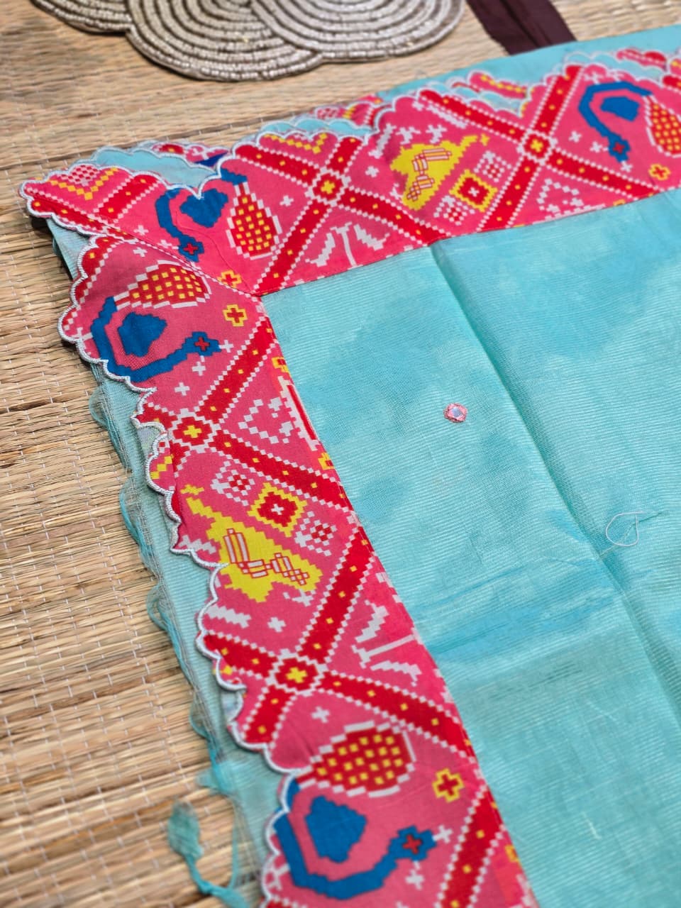 Mangalagiri Digital Print Saree with Patola-Inspired Peacock Design