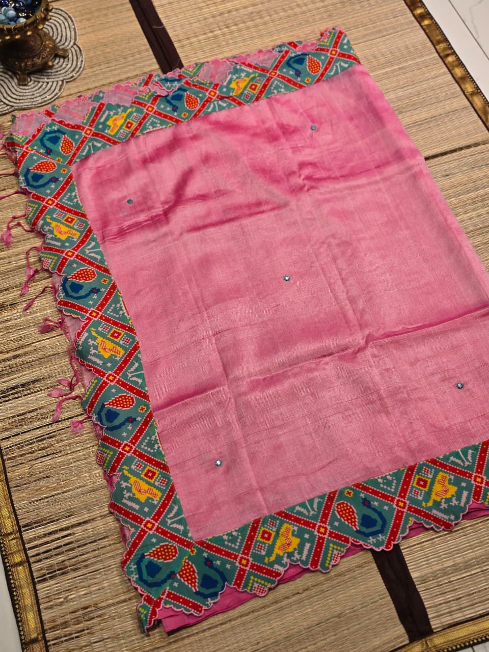 Mangalagiri Digital Print Saree with Patola-Inspired Peacock Design