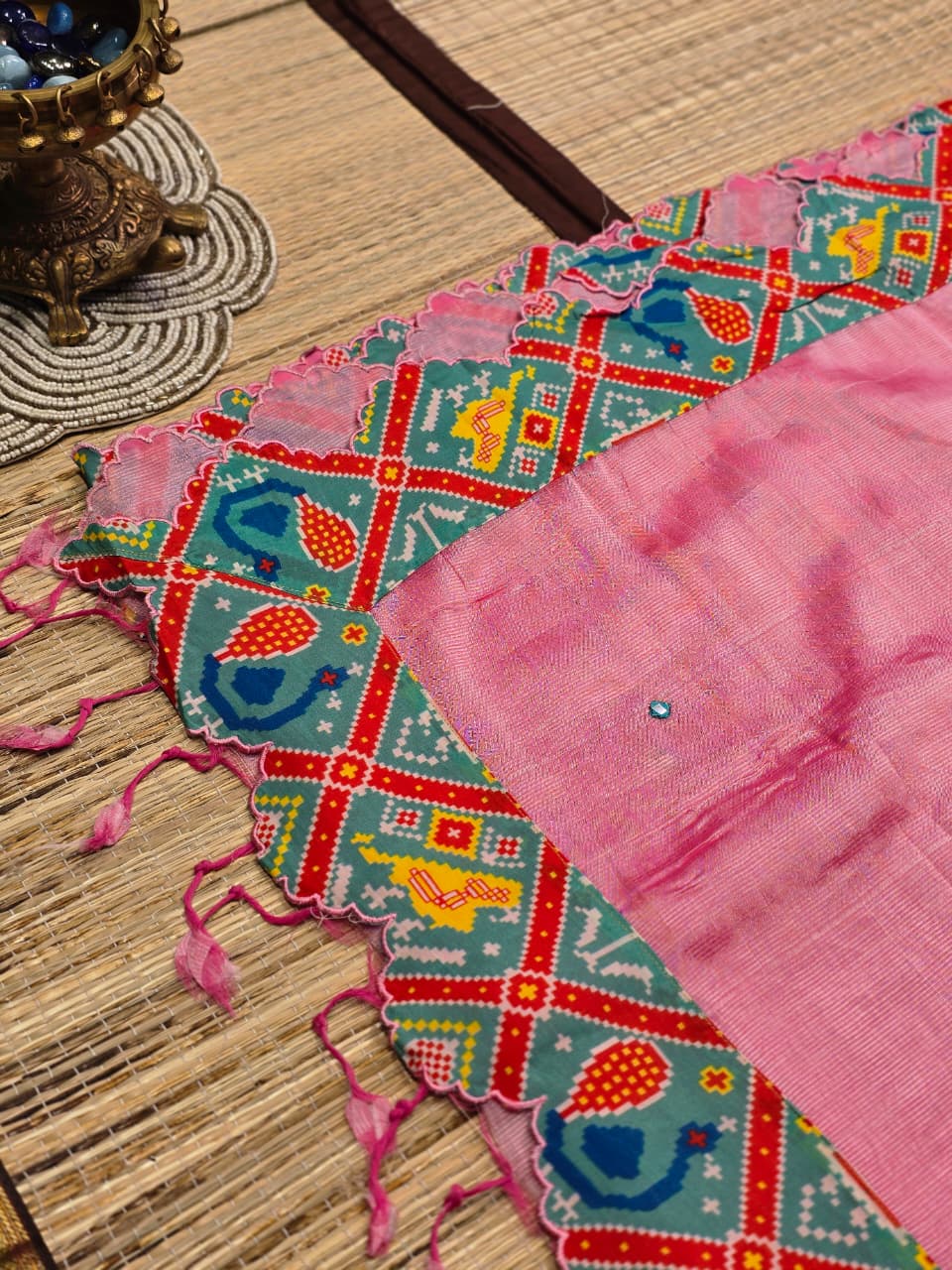 Mangalagiri Digital Print Saree with Patola-Inspired Peacock Design