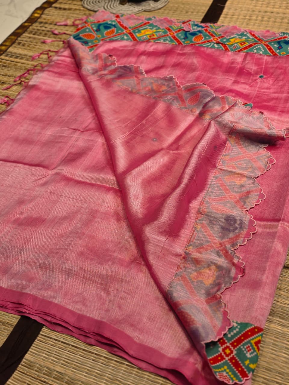 Mangalagiri Digital Print Saree with Patola-Inspired Peacock Design