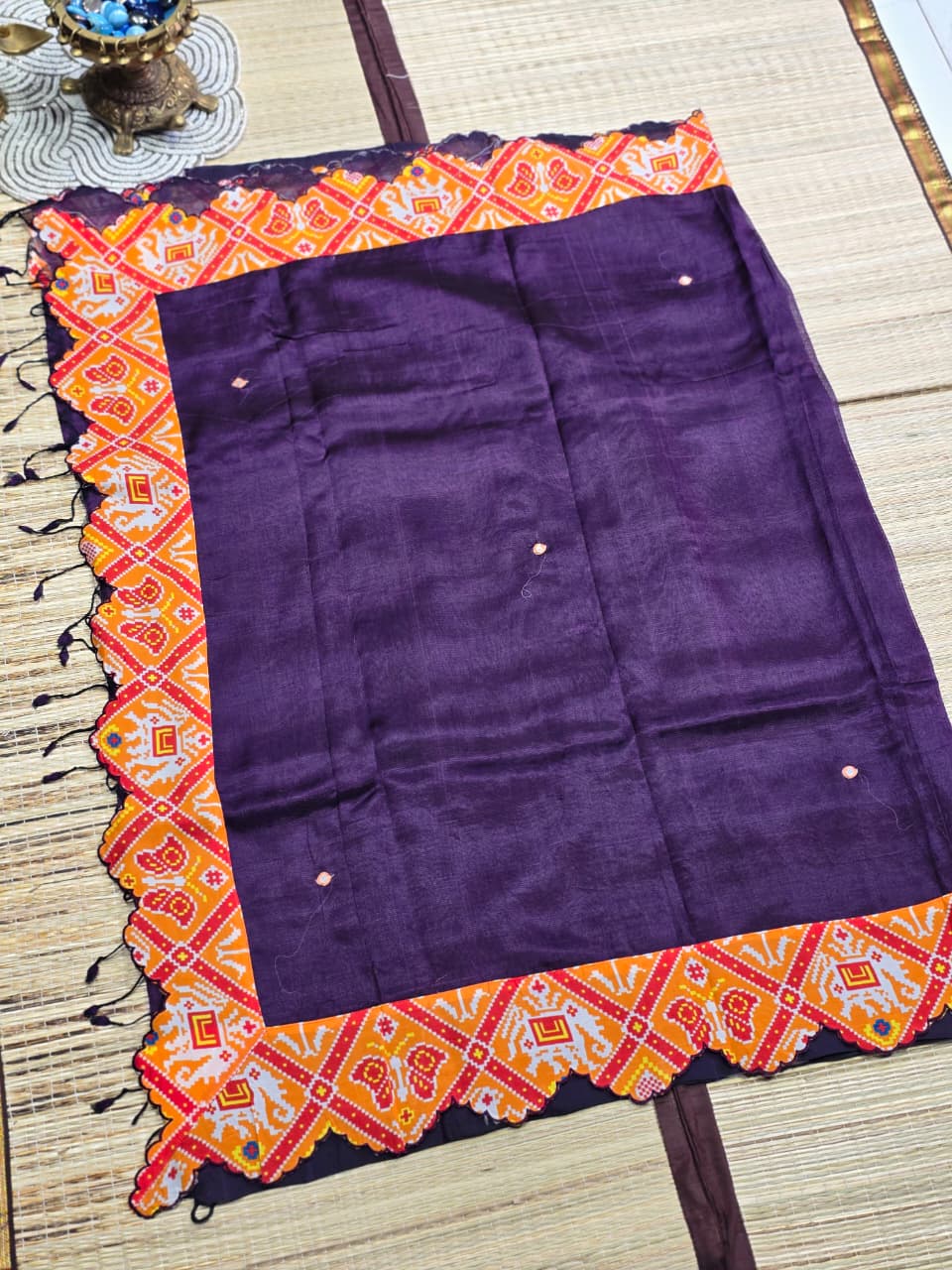Mangalagiri Digital Print Saree with Patola-Inspired Elephant &amp; Butterfly Design
