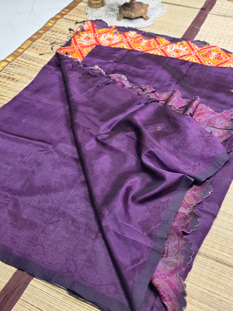 Mangalagiri Digital Print Saree with Patola-Inspired Elephant &amp; Butterfly Design